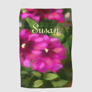 Dahlia Floral Flower Flowers Magenta Personalised Golf Towel