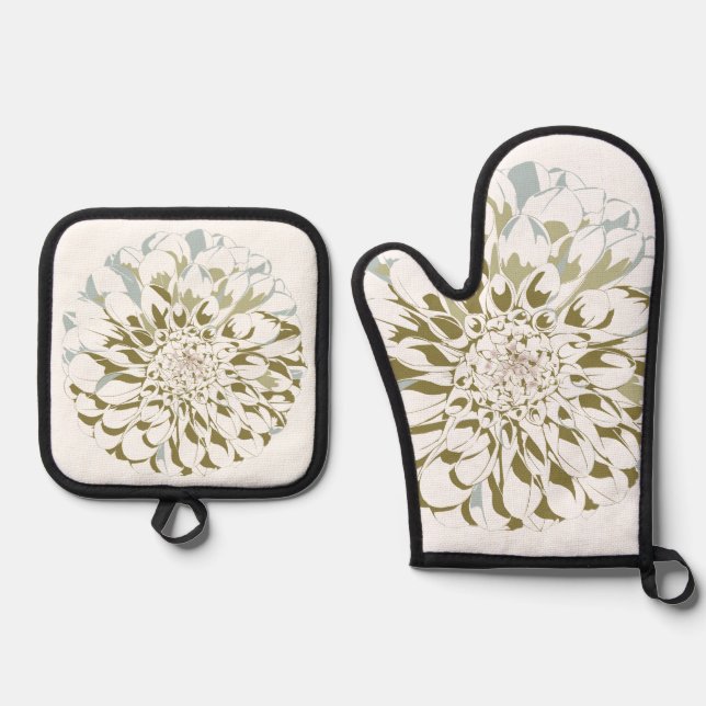 Dahlia Floral  Oven Mitt & Pot Holder Set (Front)