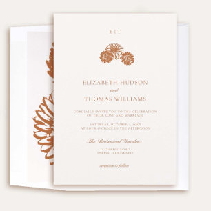 Dahlia Floral Sketch Monograms Formal Fall Wedding Invitation