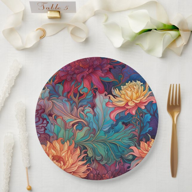 Dahlia Floral Tapestry Paper Plate (Wedding)