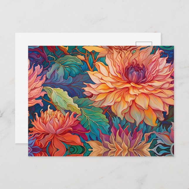 Dahlia Floral Tapestry Postcard (Front/Back)
