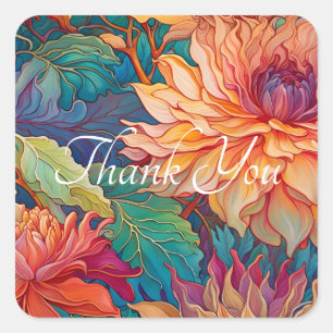 Dahlia Floral Tapestry Thank You Square Sticker