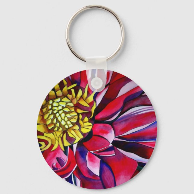 Dahlia flower abstract original flower art key ring (Front)