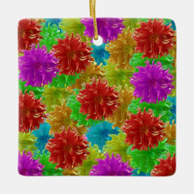 Dahlia Flower Blast Ceramic Ornament (Front)