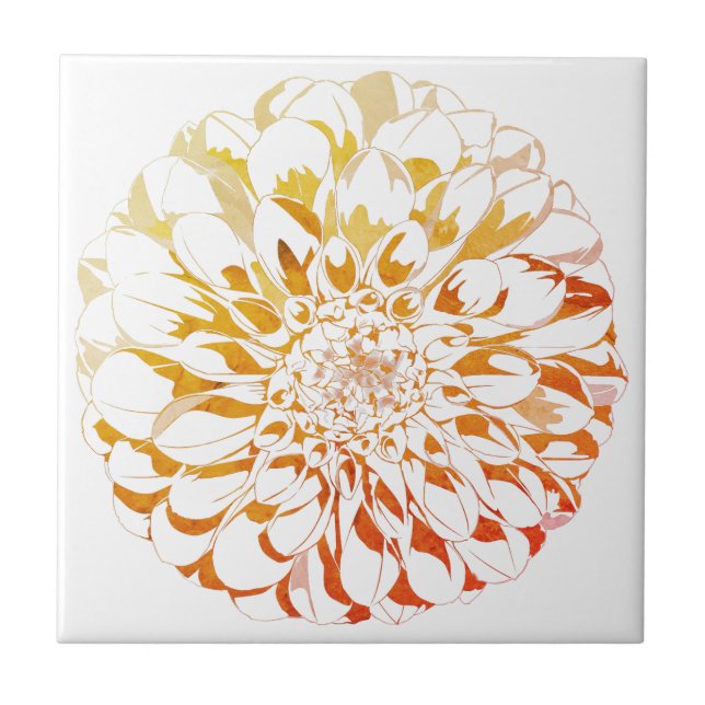 Dahlia flower ceramic tile - rusty tones (Front)