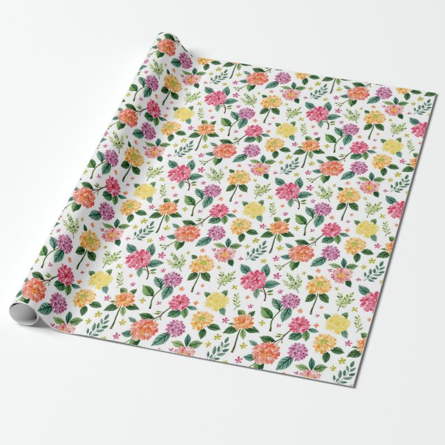 Dahlia Flower Floral Watercolor Wrapping Paper (Unrolled)