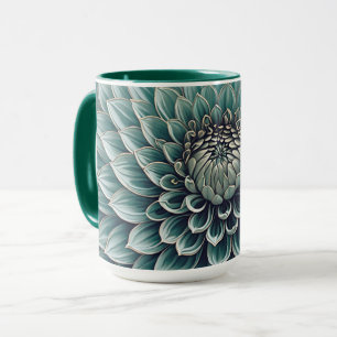 Dahlia Flower in Teal Aqua Blue Digital Art Mug
