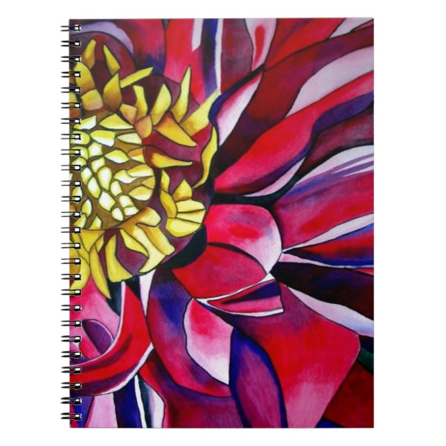 Dahlia flower original abstract watercolor art notebook (Front)