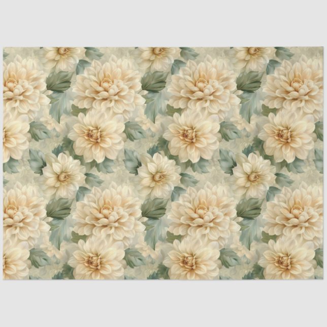 Dahlia Flower Pattern with Greenery Decoupage Tissue Paper (Front)