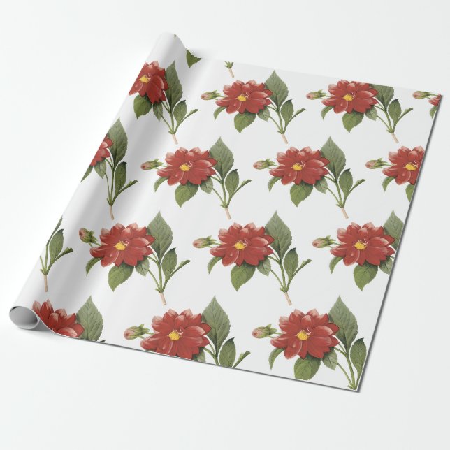 Dahlia Flower Pattern Wrapping Paper (Unrolled)