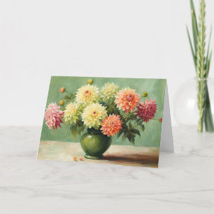 Dahlia Flowers Bouquet Illustration  Card