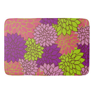 Dahlia Flowers, Colourful Flowers, Floral Pattern Bath Mat
