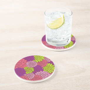 Dahlia Flowers, Colourful Flowers, Floral Pattern Coaster