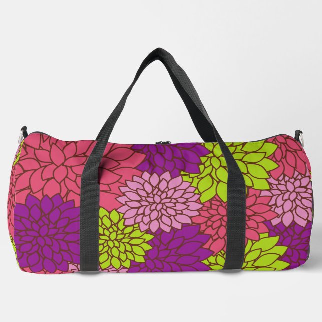 Dahlia Flowers, Colourful Flowers, Floral Pattern Duffle Bag (Front)