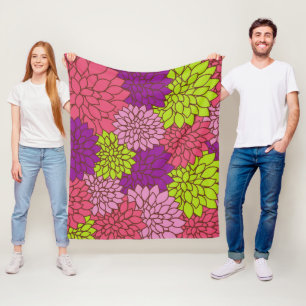 Dahlia Flowers, Colourful Flowers, Floral Pattern Fleece Blanket