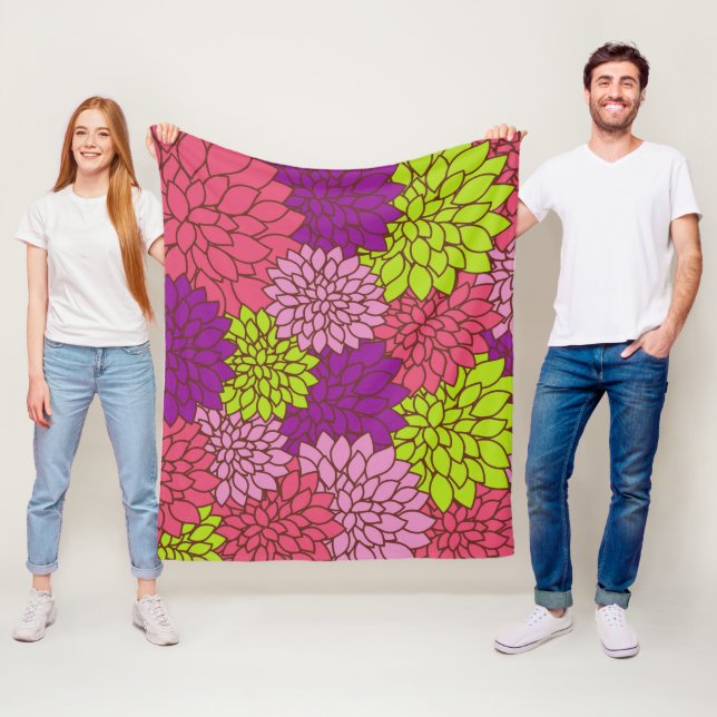 Dahlia Flowers, Colourful Flowers, Floral Pattern Fleece Blanket (In Situ)