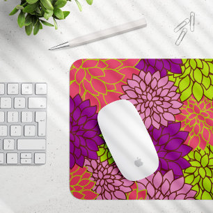 Dahlia Flowers, Colourful Flowers, Floral Pattern Mouse Pad