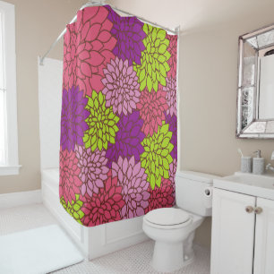 Dahlia Flowers, Colourful Flowers, Floral Pattern Shower Curtain