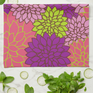 Dahlia Flowers, Colourful Flowers, Floral Pattern Tea Towel