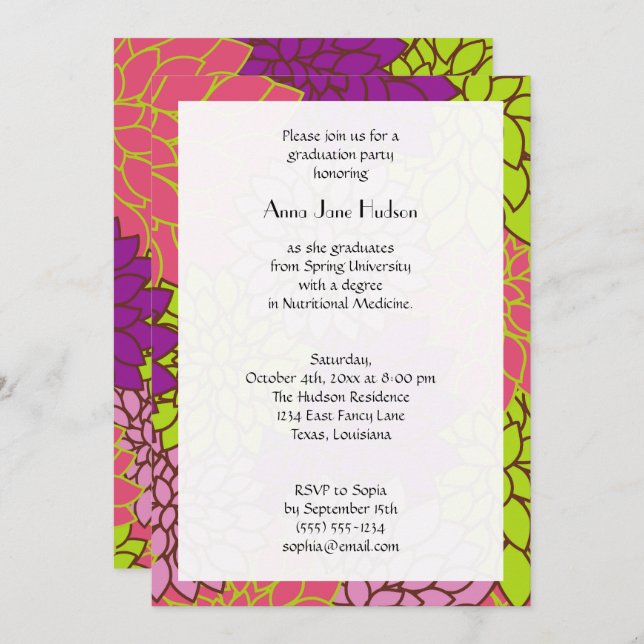 Dahlia Flowers, Colourful Flowers, Graduation Invitation (Front/Back)