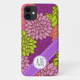 Dahlia Flowers, Colourful Flowers, Monogram iPhone 11 Case