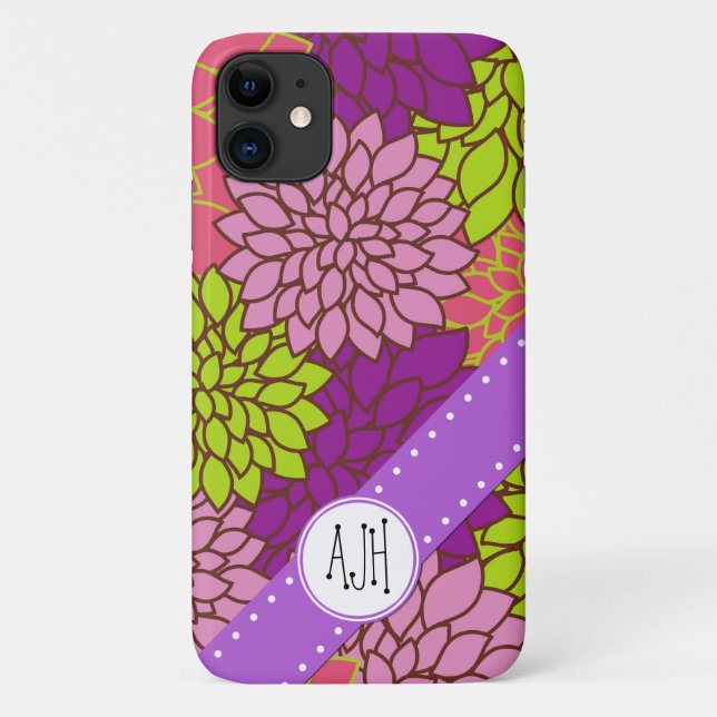 Dahlia Flowers, Colourful Flowers, Monogram Case-Mate iPhone Case (Back)