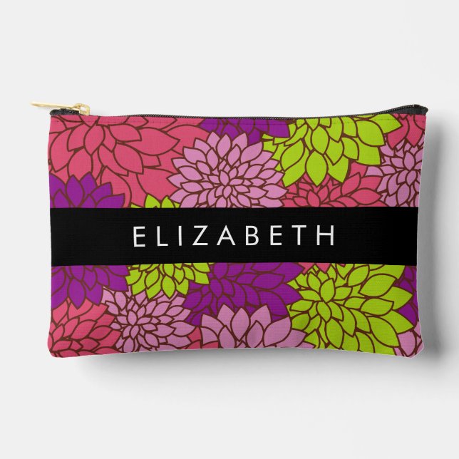 Dahlia Flowers, Colourful Flowers, Your Name Accessory Pouch (Front)