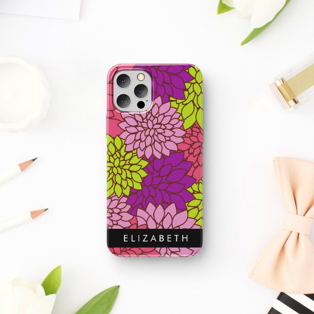 Dahlia Flowers, Colourful Flowers, Your Name Case-Mate iPhone Case (Creator Uploaded)
