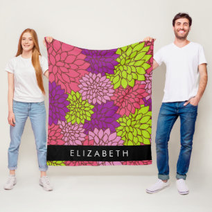 Dahlia Flowers, Colourful Flowers, Your Name Fleece Blanket
