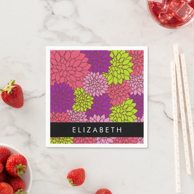 Dahlia Flowers, Colourful Flowers, Your Name Napkin (Insitu)