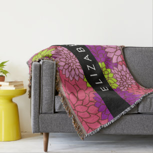 Dahlia Flowers, Colourful Flowers, Your Name Throw Blanket