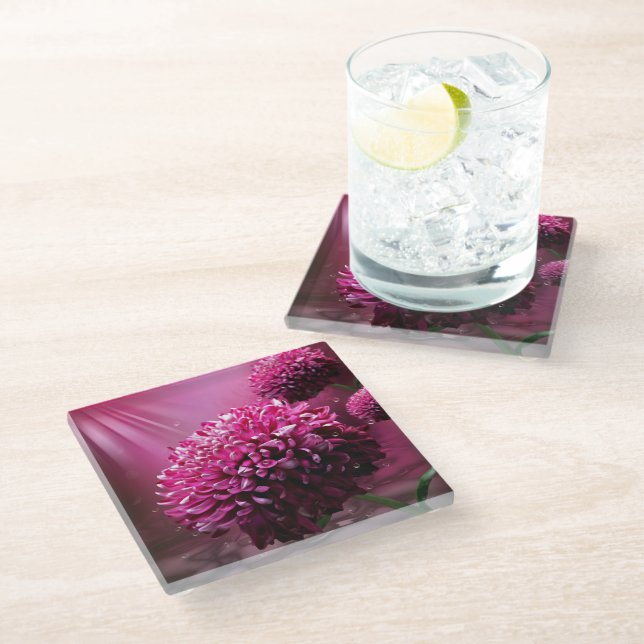Dahlia Flowers Glass Coaster (Angled)