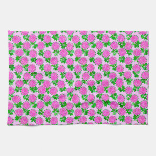 Dahlia flowers in deep pink tea towel