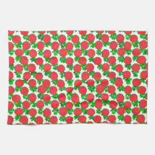 Dahlia flowers in deep red tea towel
