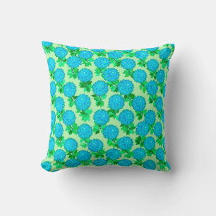 Dahlia flowers in turquoise blue and green cushion
