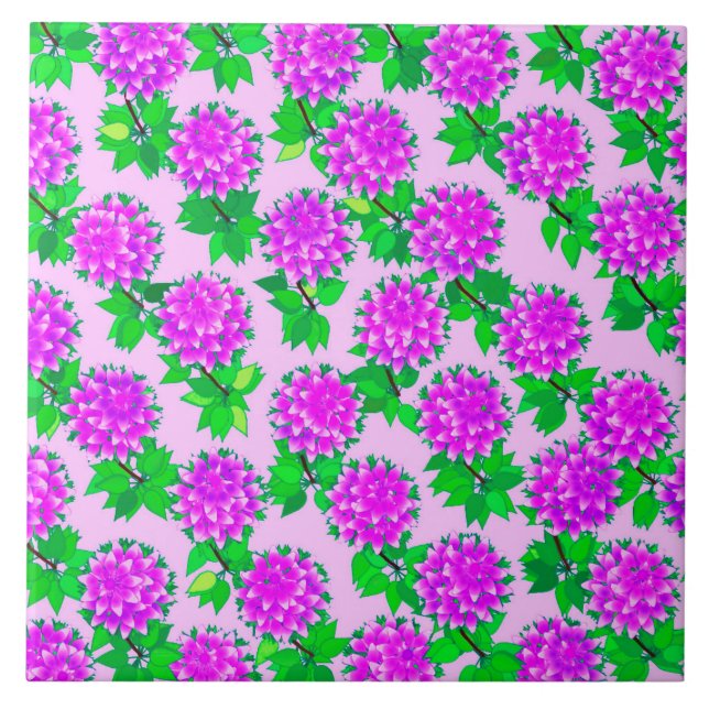 Dahlia flowers in violet and orchid ceramic tile (Front)