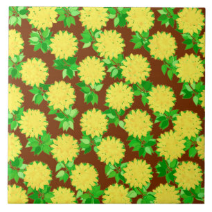 Dahlia flowers in yellow and chocolate ceramic tile