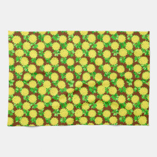 Dahlia flowers in yellow and chocolate tea towel