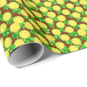 Dahlia flowers in yellow and chocolate wrapping paper