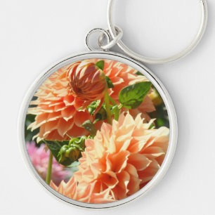 Dahlia Flowers Keychains Orange Dahlias