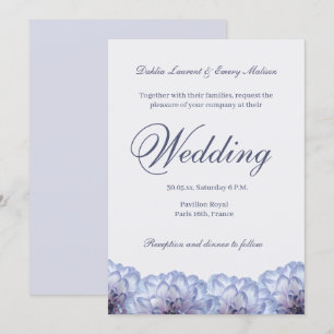 Dahlia Flowers Lilac Blue Elegant Floral Wedding Invitation