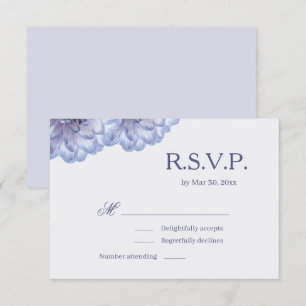 Dahlia Flowers Lilac Blue Elegant Wedding RSVP Invitation
