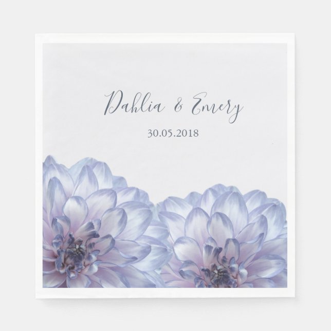 Dahlia flowers lilac blue grey floral wedding napkin (Front)