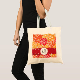 Dahlia Flowers, Orange Dahlia, Monogram Tote Bag