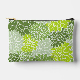 Dahlia Flowers, Pattern Of Flowers, Green Dahlia Accessory Pouch