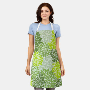 Dahlia Flowers, Pattern Of Flowers, Green Dahlia Apron