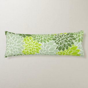 Dahlia Flowers, Pattern Of Flowers, Green Dahlia Body Cushion