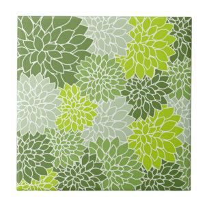 Dahlia Flowers, Pattern Of Flowers, Green Dahlia Ceramic Tile