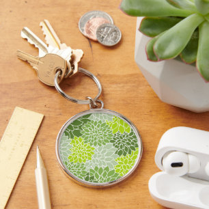 Dahlia Flowers, Pattern Of Flowers, Green Dahlia Key Ring