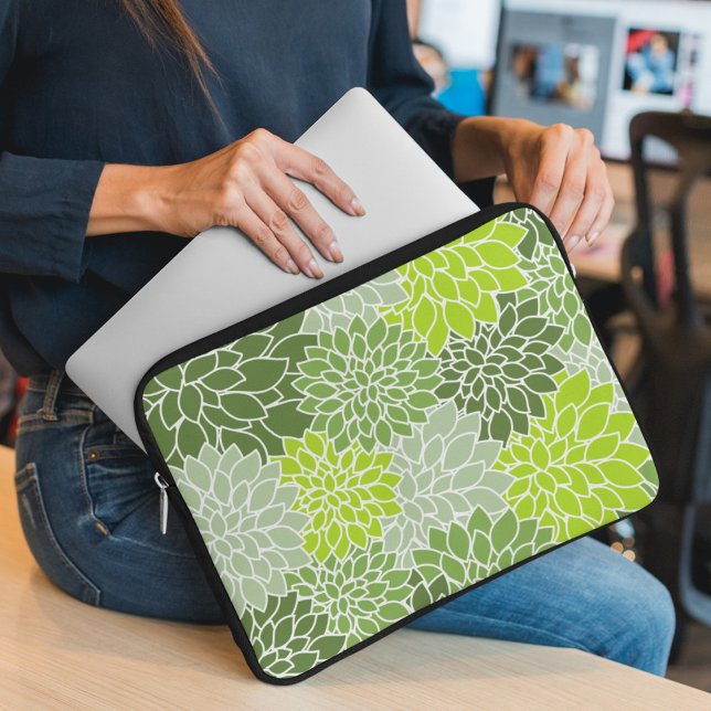 Dahlia Flowers, Pattern Of Flowers, Green Dahlia Laptop Sleeve (Creator Uploaded)